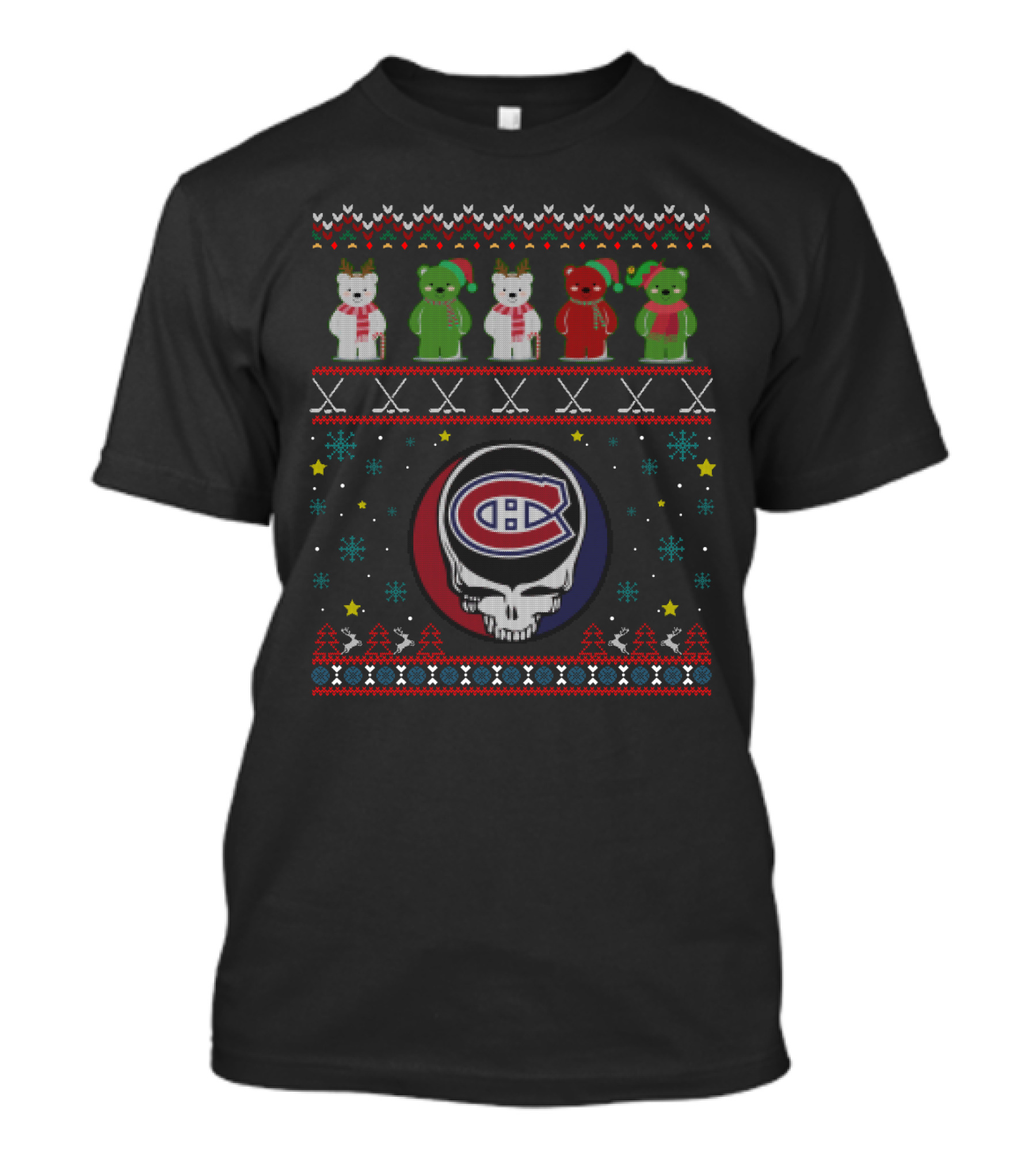 Montreal Canadiens Grateful Dead Bears Holiday Skull T-Shirt