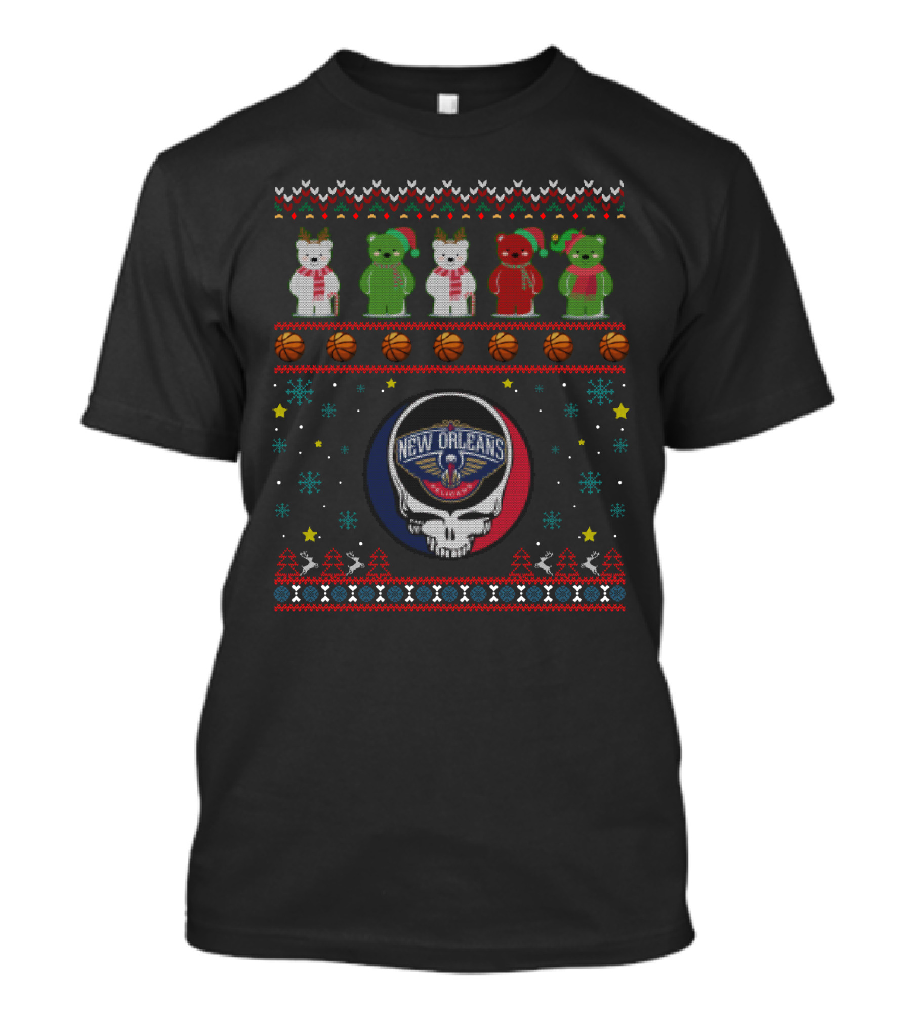 New Orleans Pelicans Grateful Dead Bears Christmas T-Shirt
