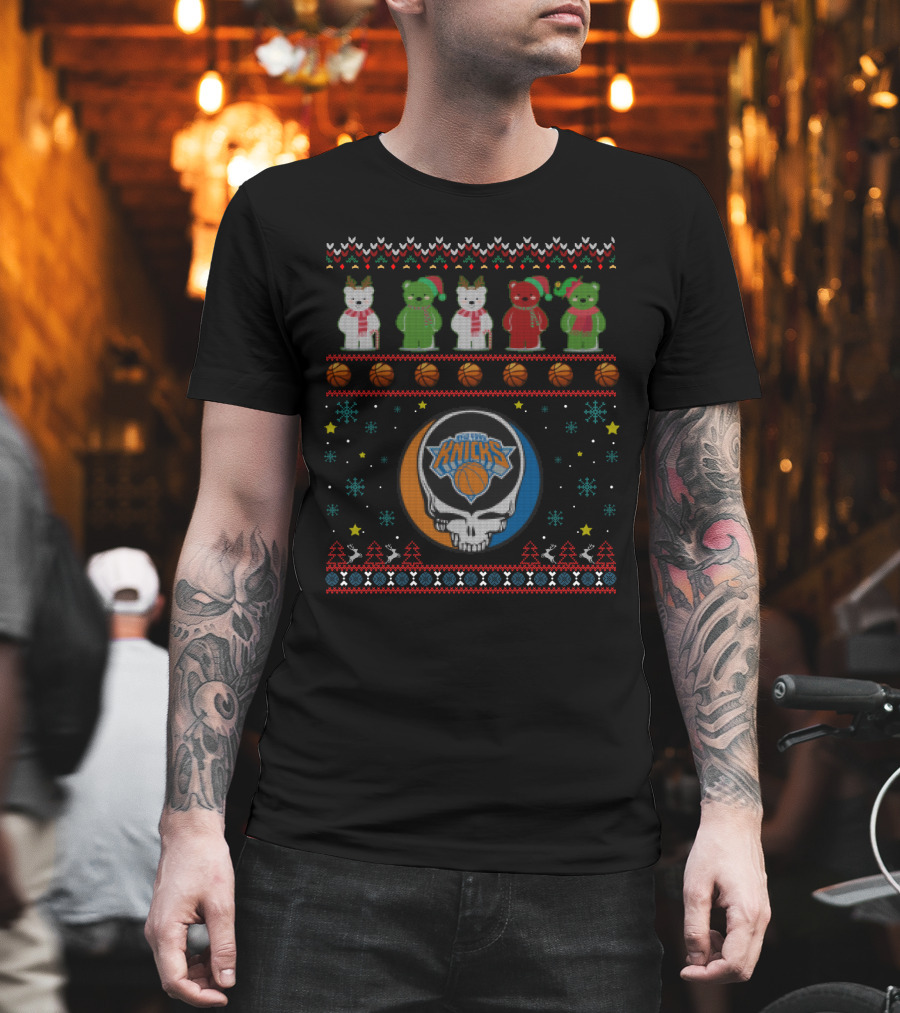 New York Knicks Grateful Dead Bears Christmas Sweater Style T-Shirt