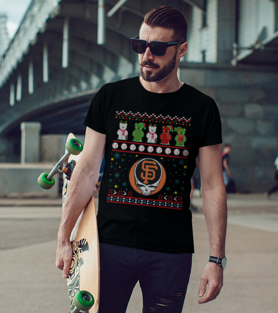 San Francisco Giants Grateful Dead Bears Christmas Baseball Skull Iconic T-Shirt