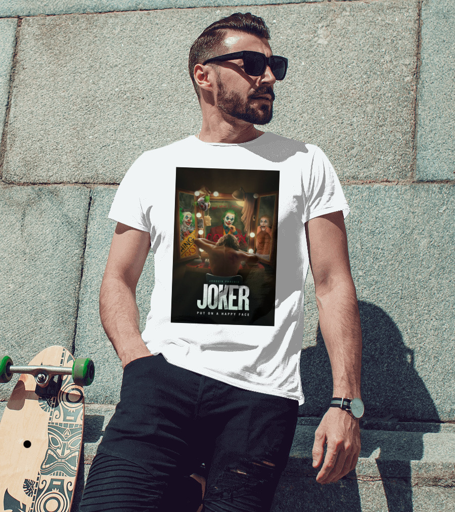 Joaquin Phoenix Joker Put On A Happy Face Mirror Reflection T-Shirt