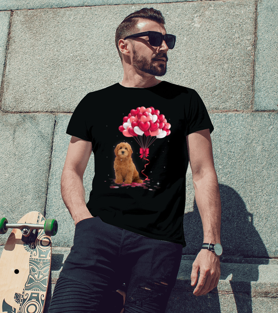 Goldendoodle Puppy With Heart Balloons T-Shirt