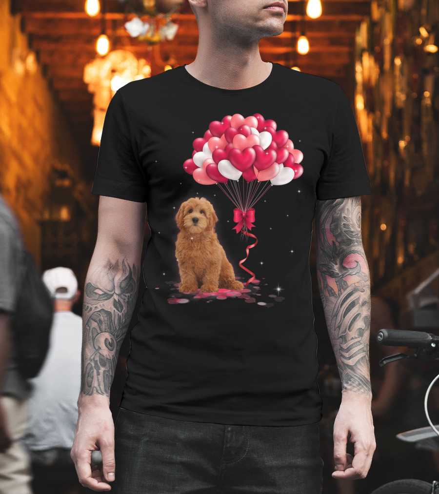 Goldendoodle Puppy with Heart Balloons T-Shirt