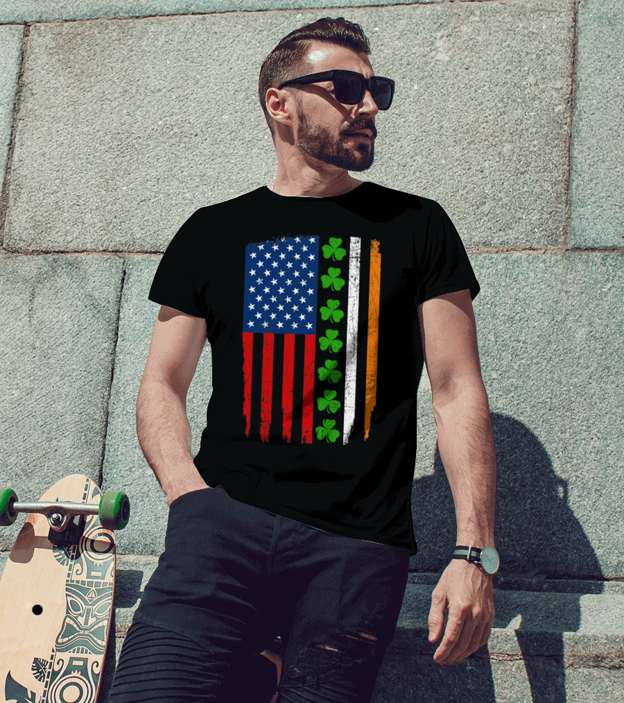 American Irish Flag With Shamrocks T-Shirt