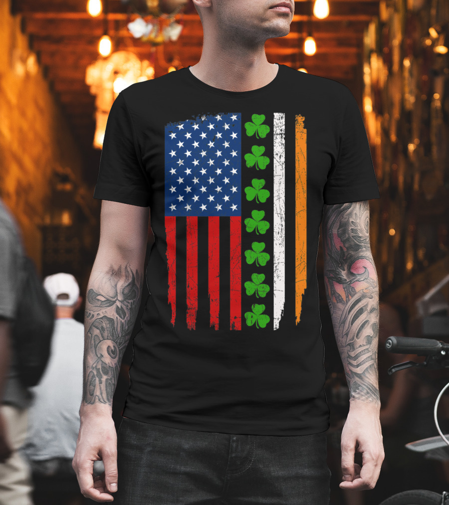 American Irish Flag With Shamrocks T-Shirt