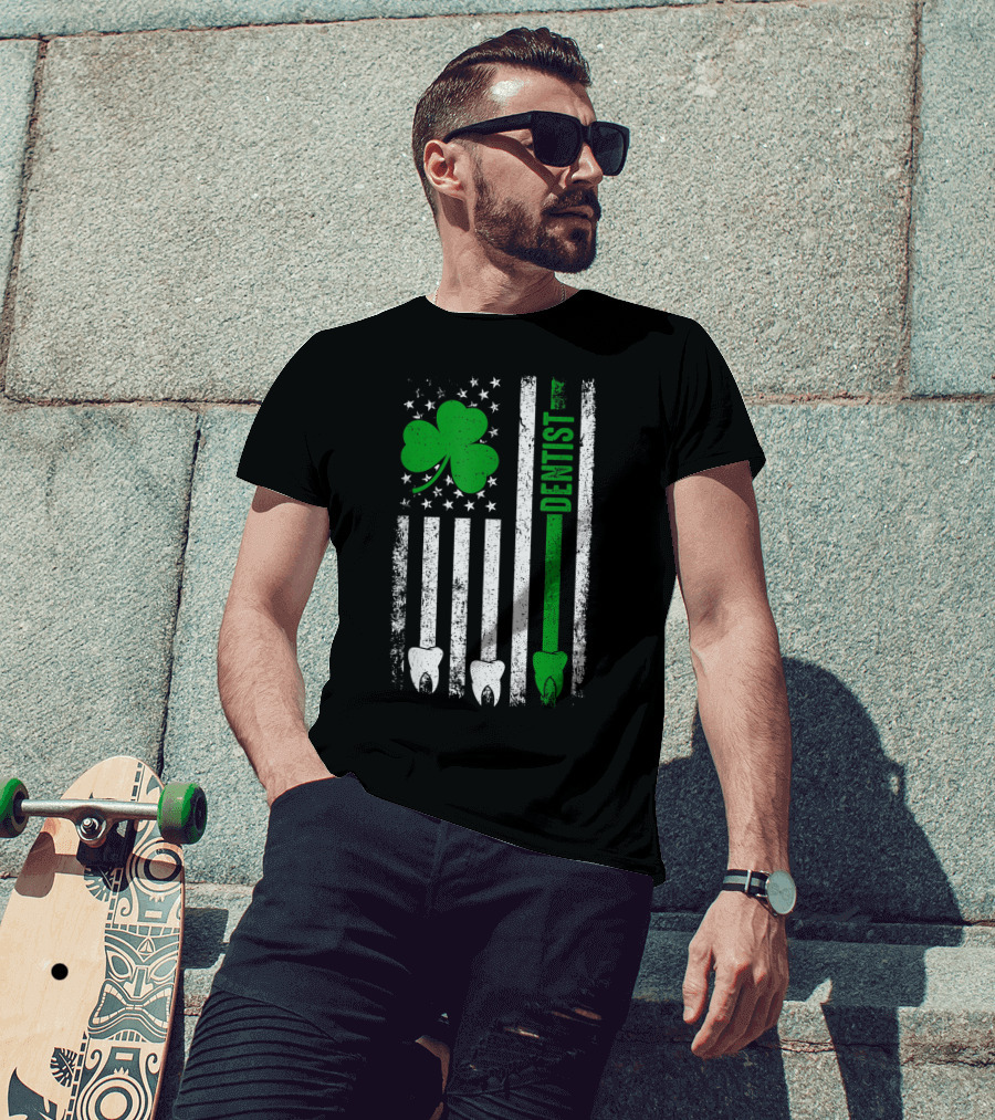 American Flag Shamrock Dentist With Teeth And Stripes T-Shirt