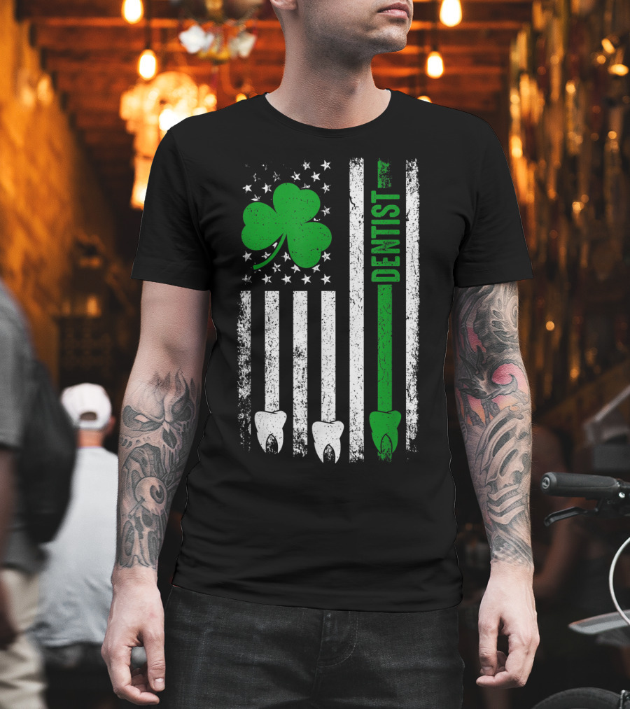 American Flag Shamrock Dentist With Teeth And Stripes T-Shirt