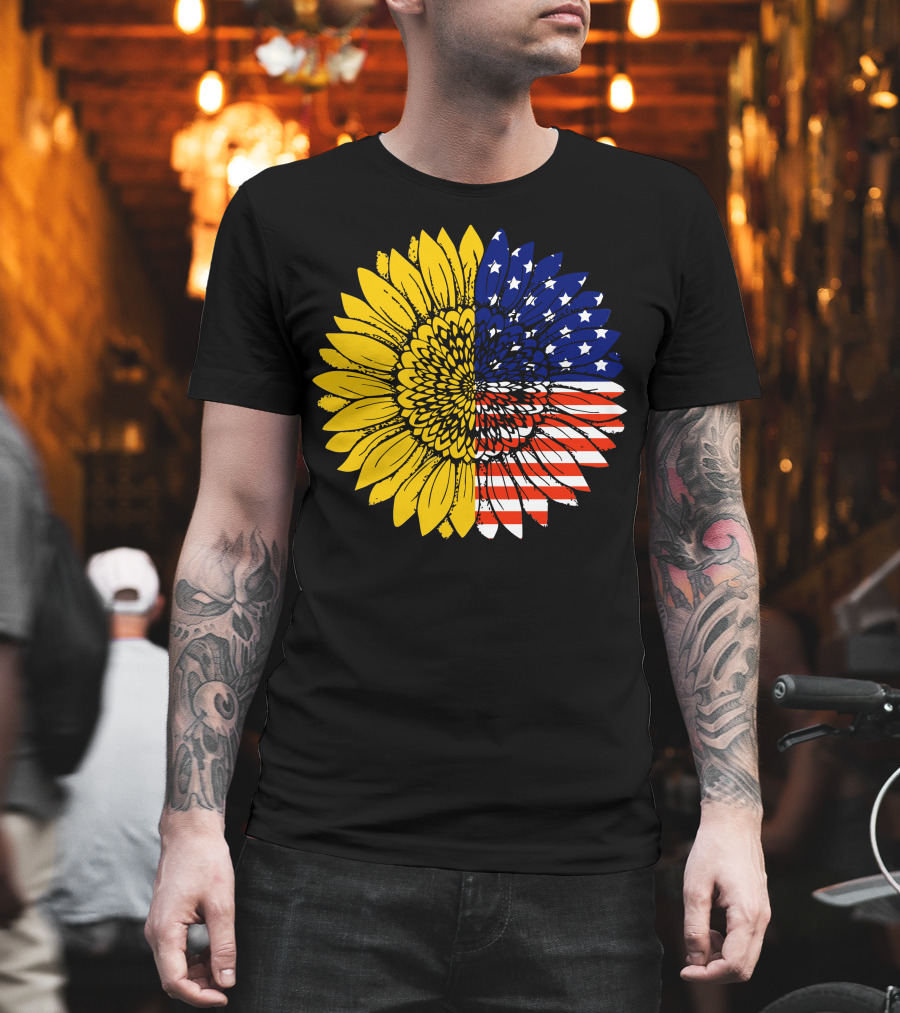 American Flag Sunflower Icon License T-Shirt
