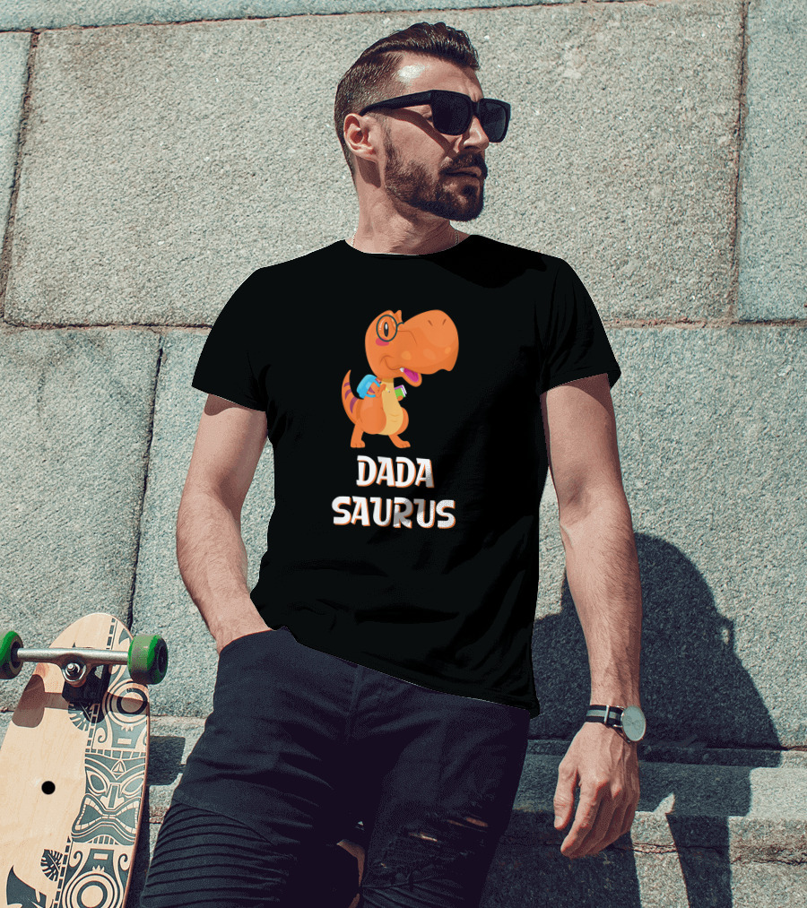 Dadasaurus Cute Dinosaur With Glasses And Backpack T-Shirt