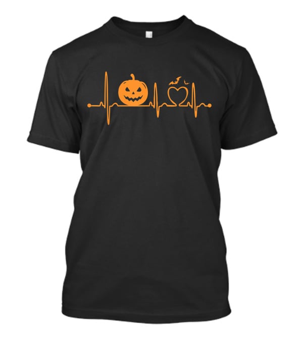 Halloween Pumpkin Heartbeat Jack-O'-Lantern Heart Bats EKG Line T-Shirt