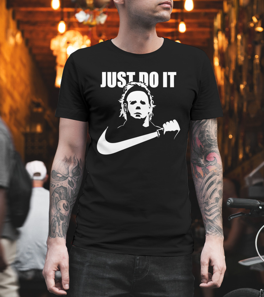 Just Do It Michael Myers Parody Swoosh T-Shirt