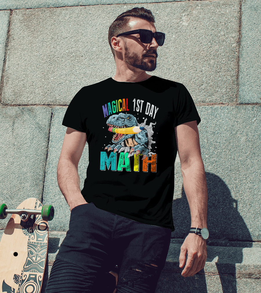 Magical 1st Day Math Dinosaur Pencil Back To School T-Shirt