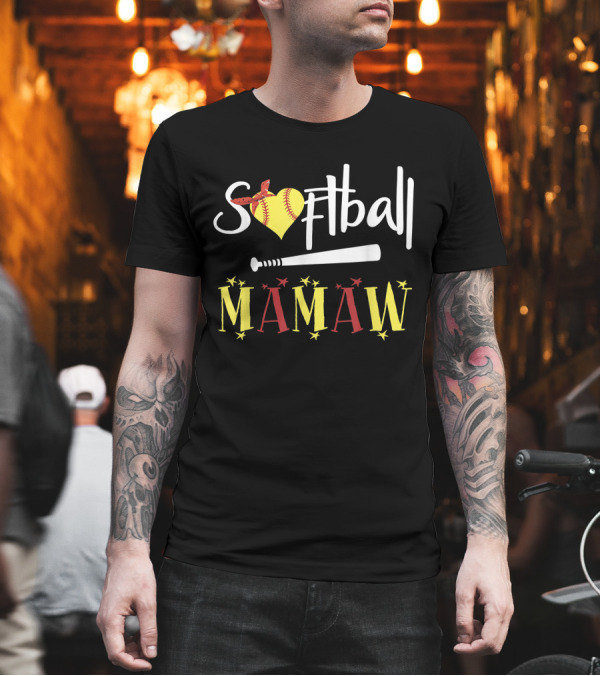 Softball Mamaw Heart and Bat with Stars T-Shirt Softball Mamaw Heart and Bat with Stars T-Shirt