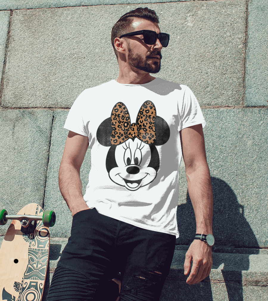 Minnie Mouse Leopard Print Bow Disney Mickey And Friends T-Shirt