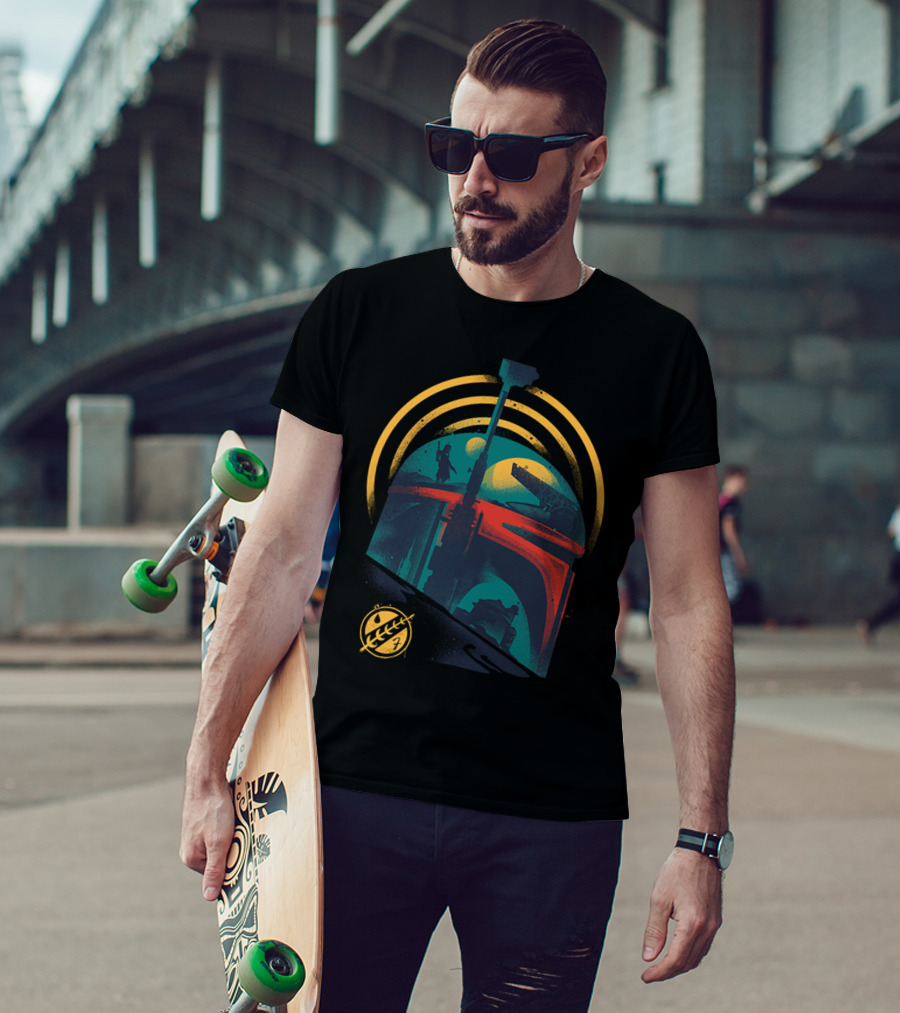 Ruler Of Mandalore Bounty Hunter Helmet With Galactic Symbols And Rising Moons T-Shirt