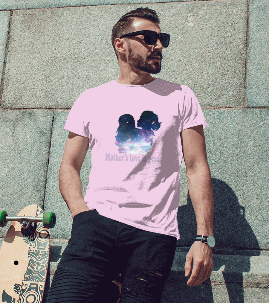 Mother's Love Is Peace Cosmic Silhouette On Pink Background T-Shirt