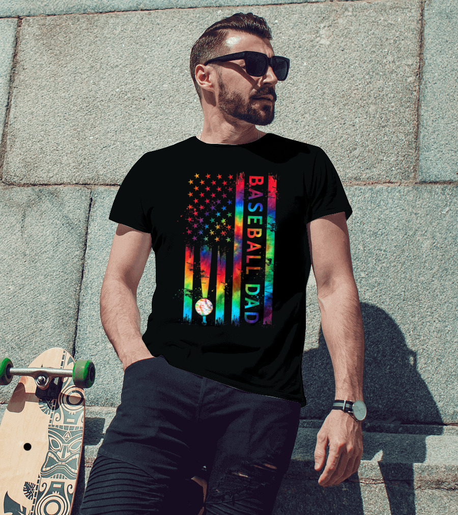 American Flag Tie Dye Baseball Dad Pride Team T-Shirt