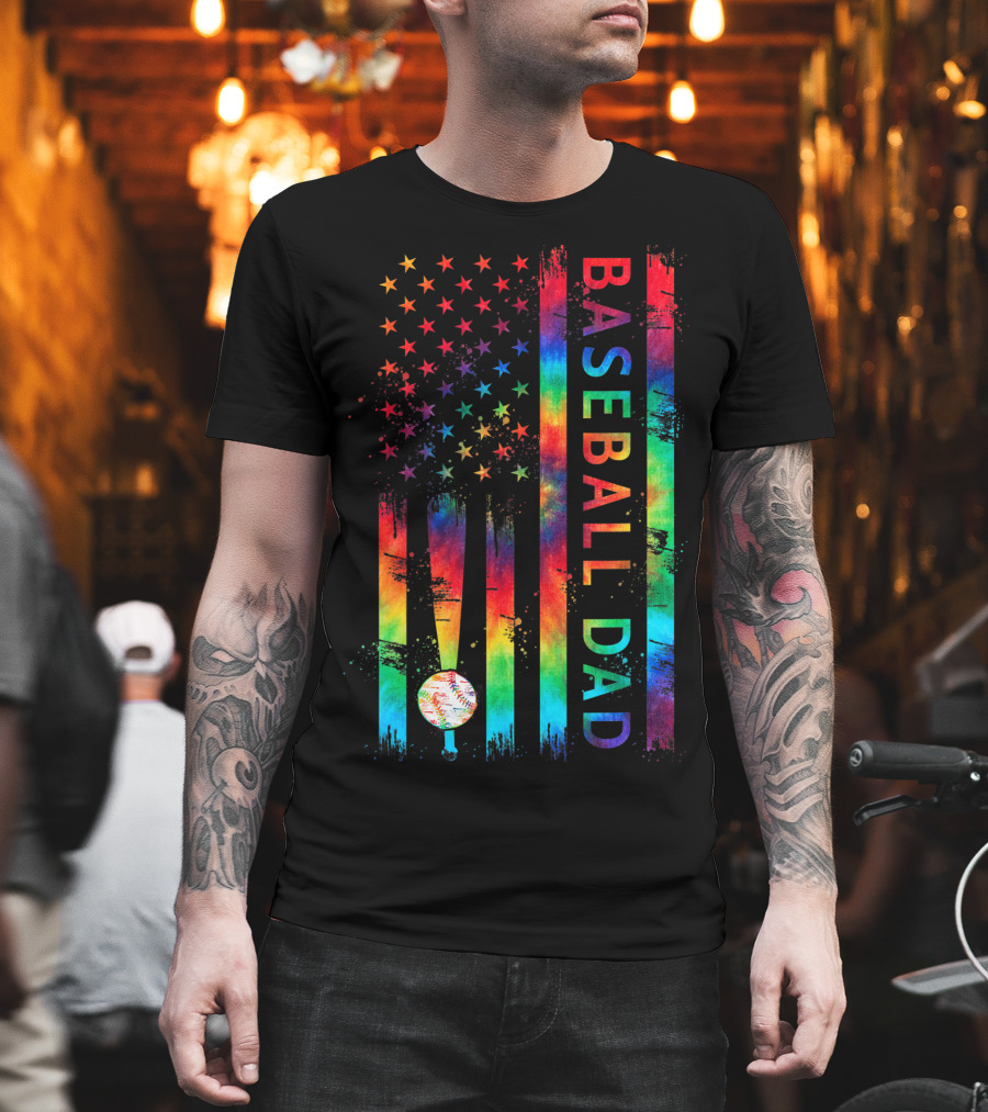American Flag Tie Dye Baseball Dad Pride Team T-Shirt