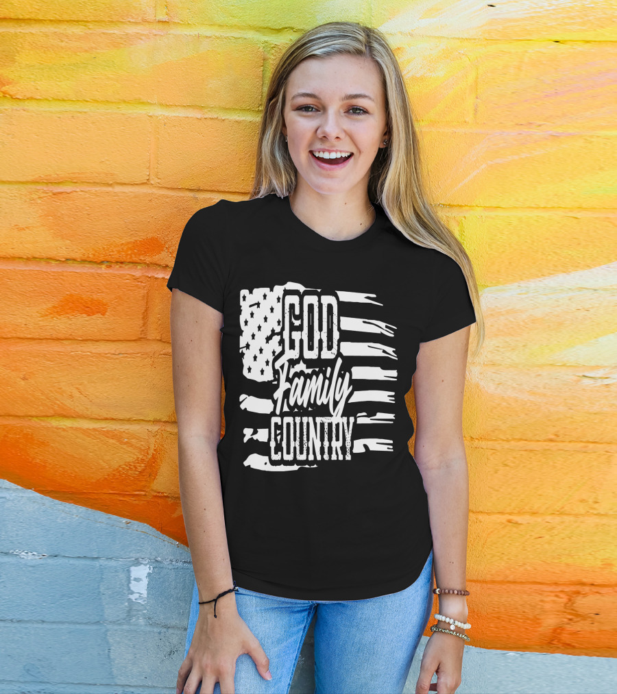 American Flag God Family Country Patriot Party Decor USA T-Shirt