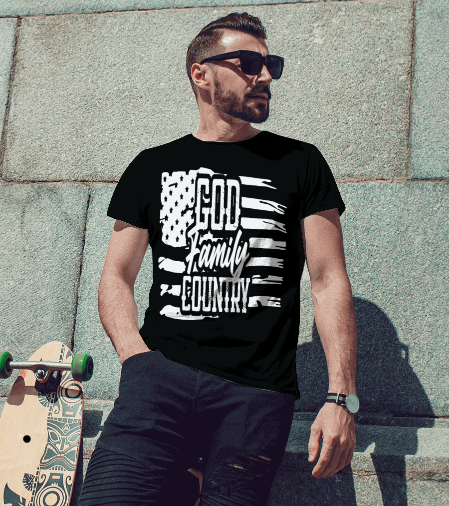American Flag God Family Country Patriot Party Decor USA T-Shirt