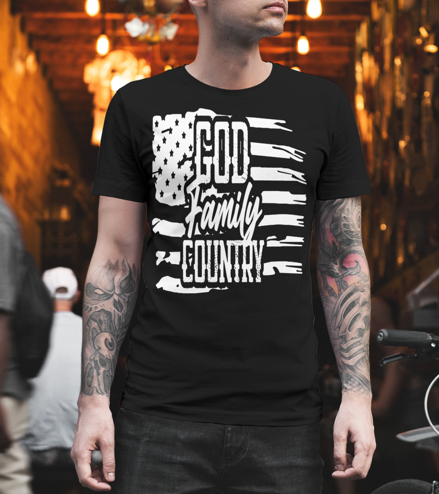 American Flag God Family Country Patriot Party Decor USA T-Shirt