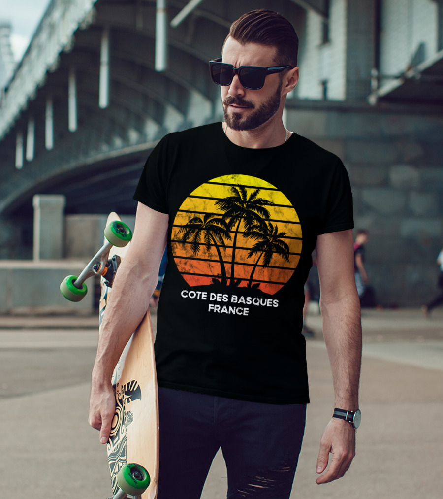 Cote Des Basques France Beach Vacation Palm Trees Sunset T-Shirt