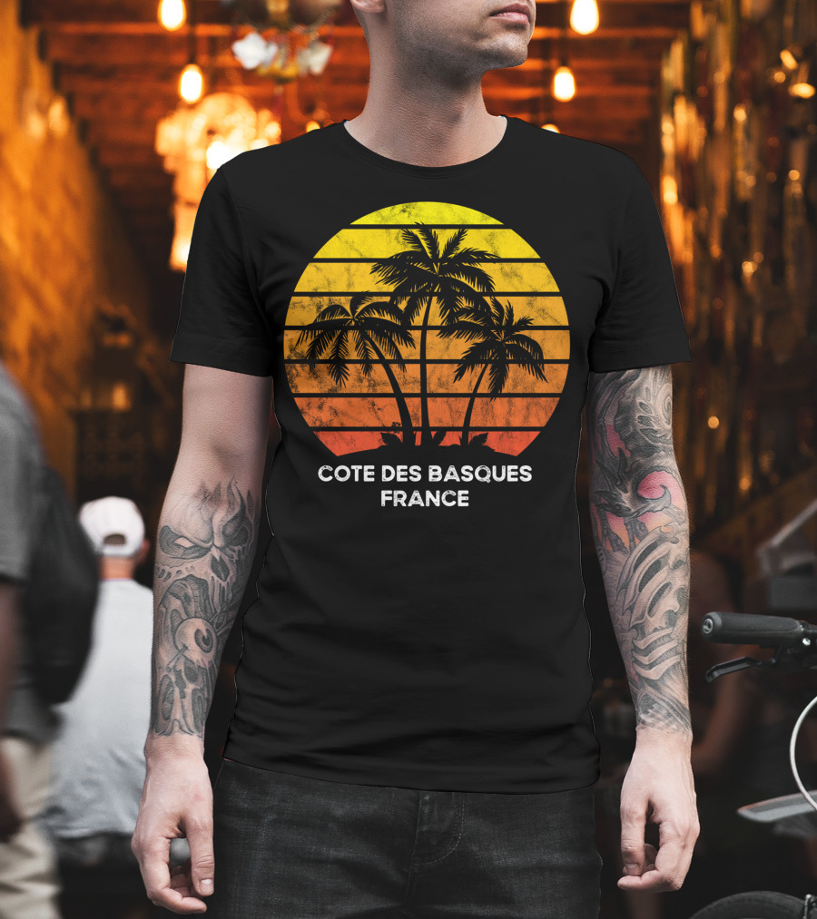 Cote Des Basques France Beach Vacation Palm Trees Sunset T-Shirt