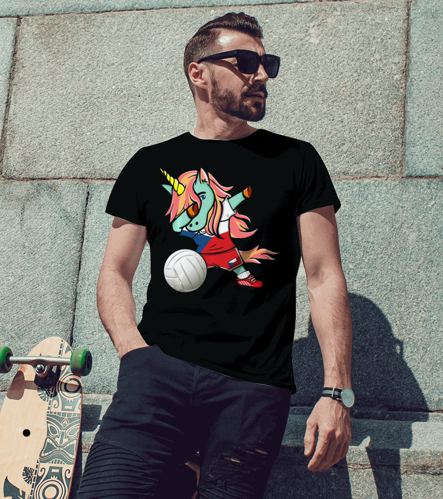 Dab Unicorn Czech Republic Volleyball Fans Czech Flag Jersey T-Shirt