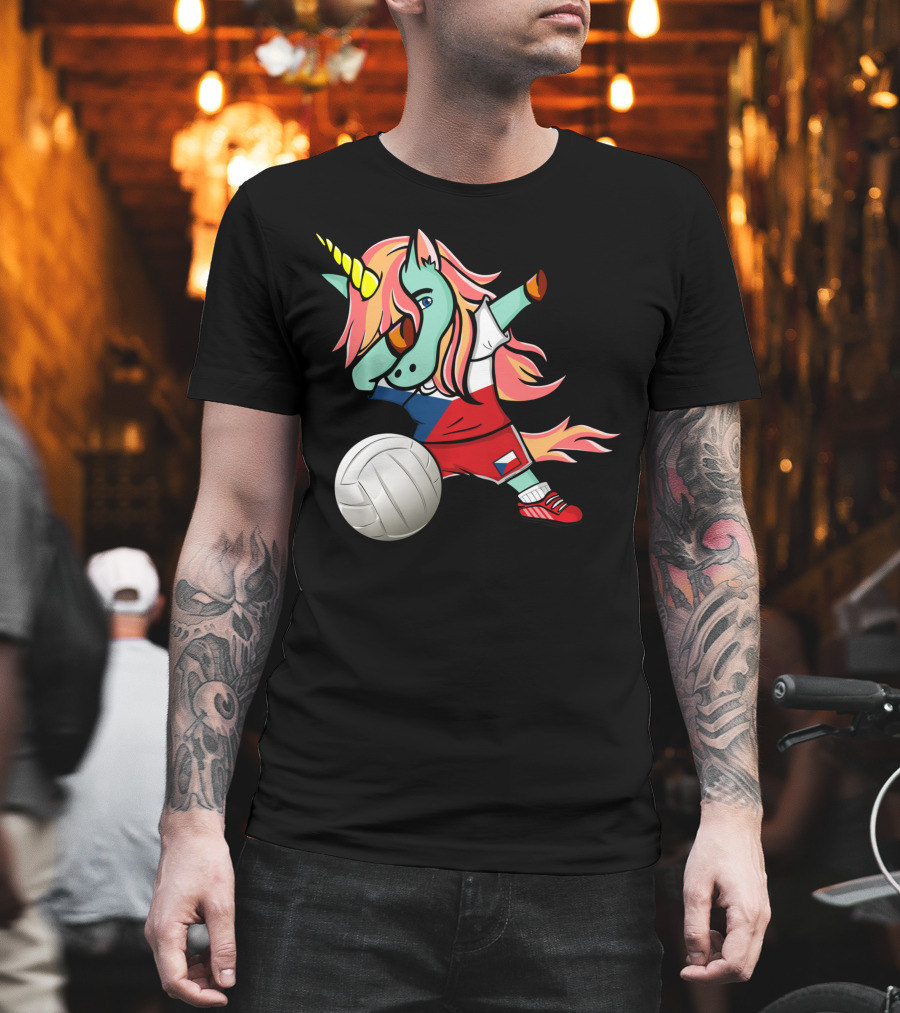 Dab Unicorn Czech Republic Volleyball Fans Czech Flag Jersey T-Shirt