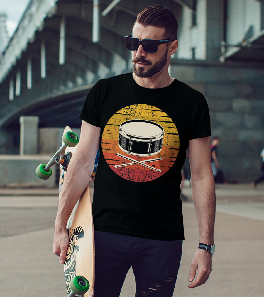 Drum Drummer Drum Band Snare Vintage Sunset T-Shirt