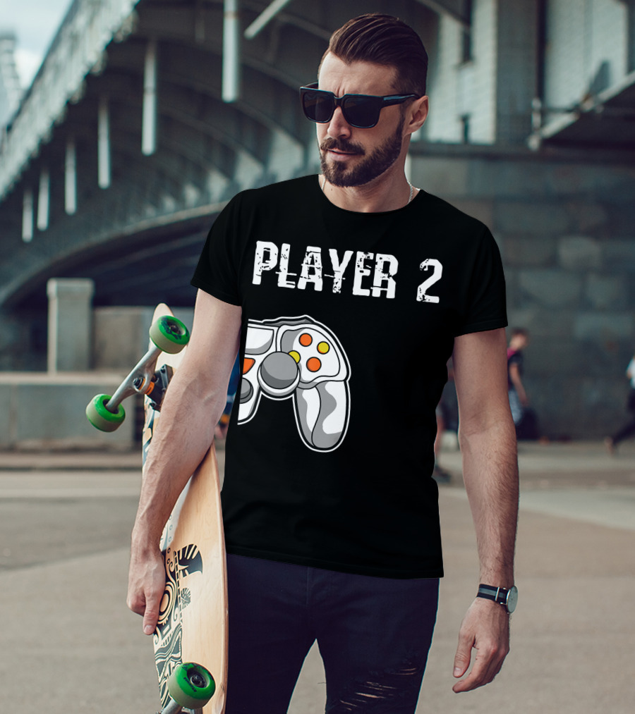 Player 2 Gamer Couple Matching Gaming Player Controller T-Shirt