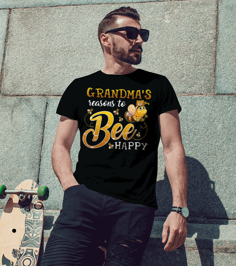 Grandma's Reasons To Bee Happy With Cute Cartoon Bee And Swarm T-Shirt