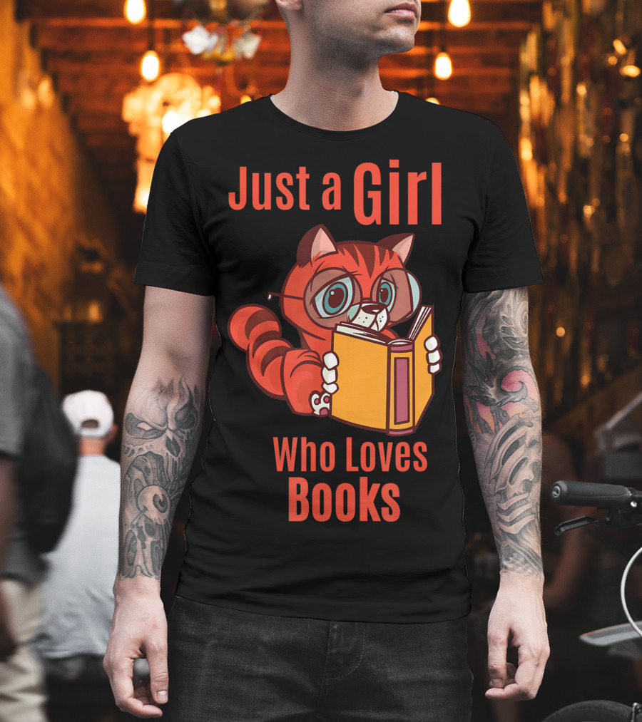 Just A Girl Who Loves Books Cute Cat Reading T-Shirt