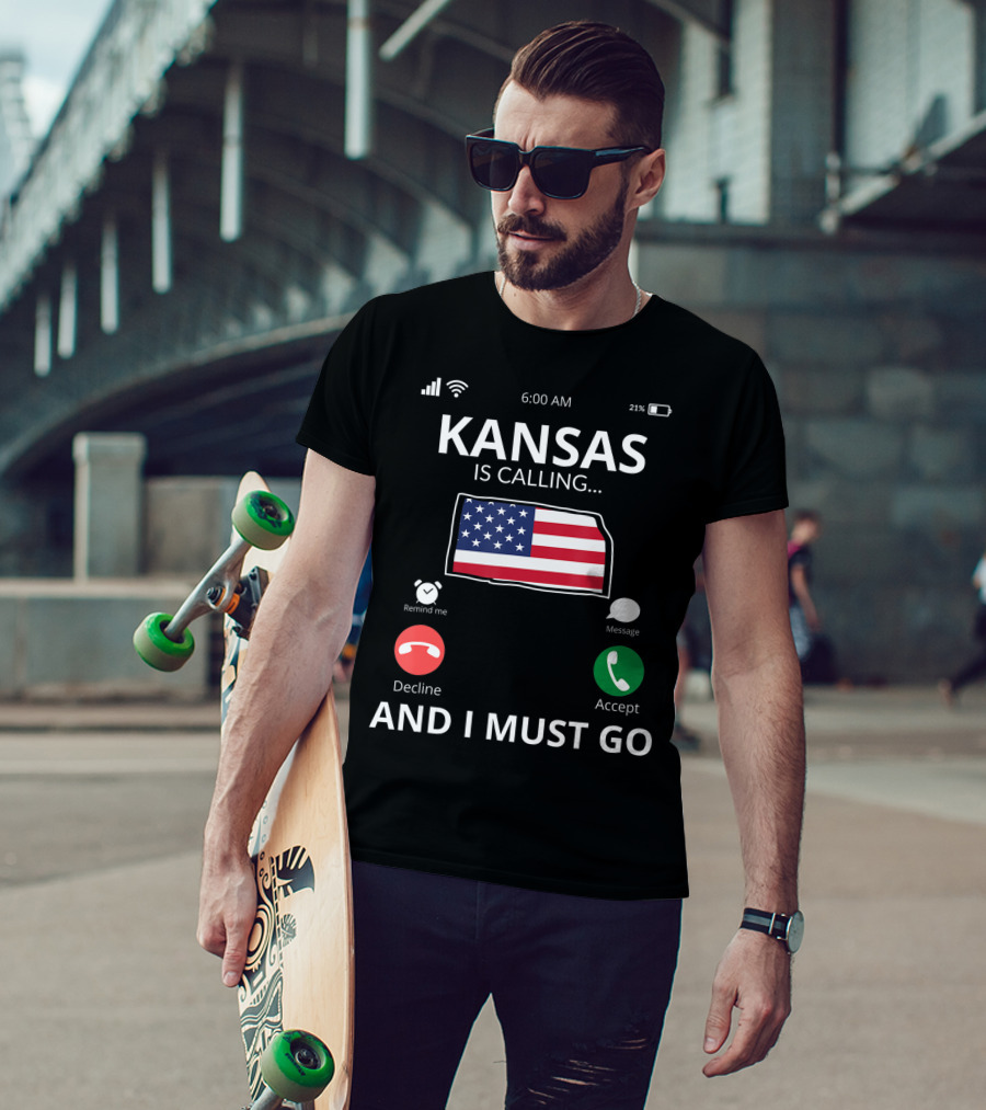 Kansas Is Calling And I Must Go Kansas Flag Mobile Screen T-Shirt