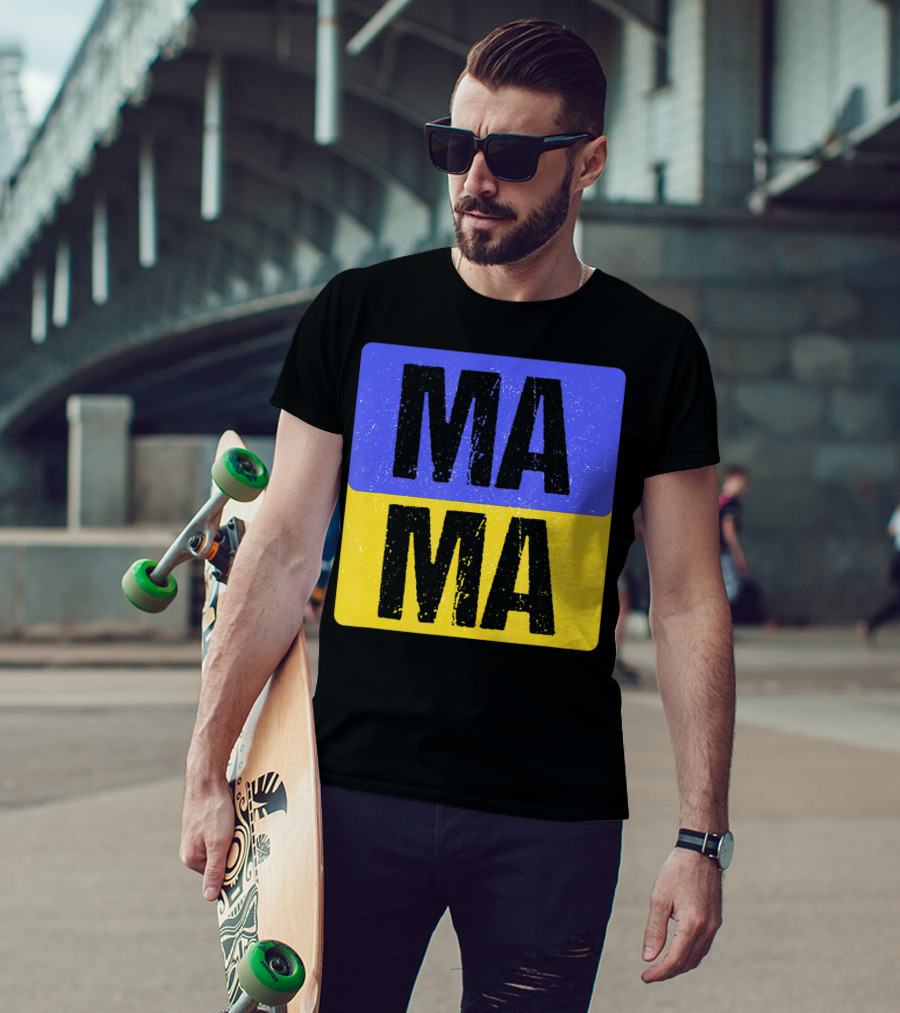 Mama Modern Boxed Square Mom Cute Family Mother Distressed Blue Yellow Blocks T-Shirt
