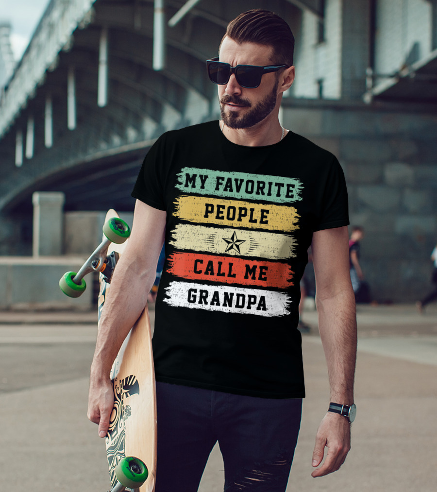My Favorite People Call Me Grandpa Distressed Stripes Star T-Shirt