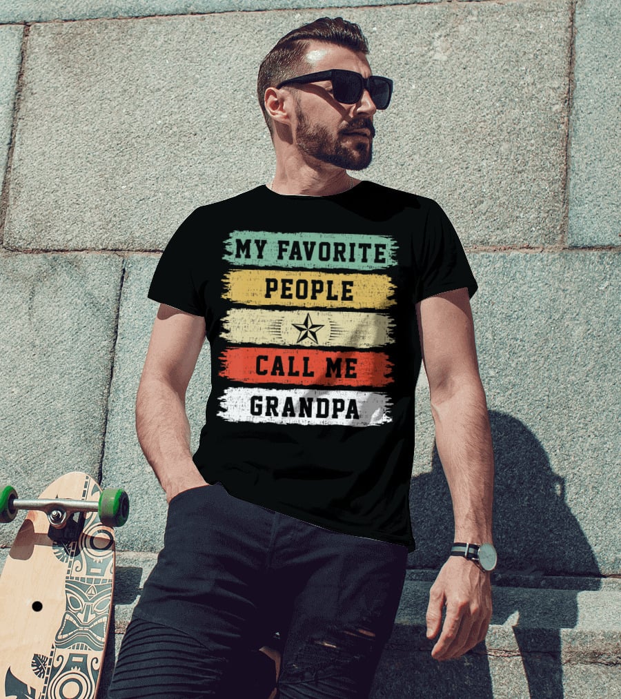 My Favorite People Call Me Grandpa Distressed Stripes Star T-Shirt