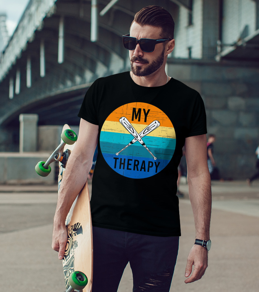 My Therapy Is Baseball American Baseball Fan Training Top Vintage Retro Crossed Bats T-Shirt