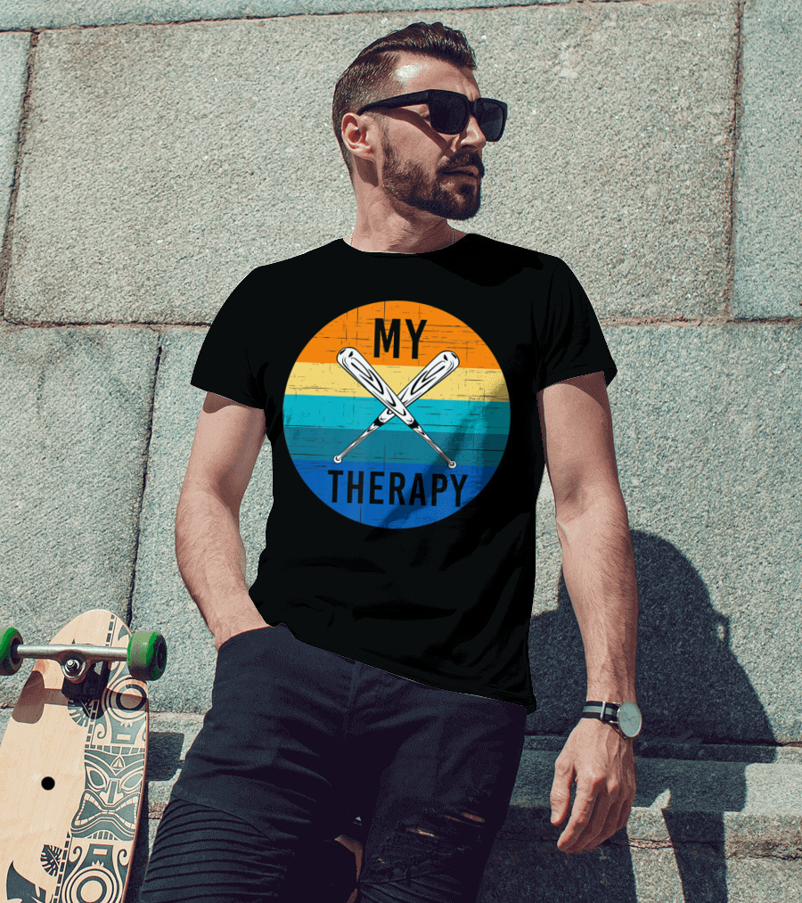 My Therapy Is Baseball American Baseball Fan Training Top Vintage Retro Crossed Bats T-Shirt