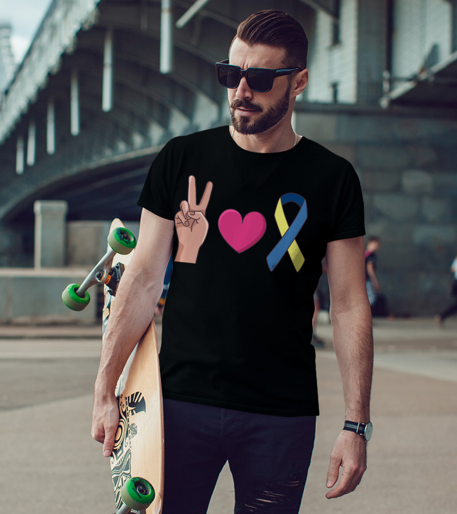 Peace Love Down Syndrome Awareness Blue Yellow T-Shirt