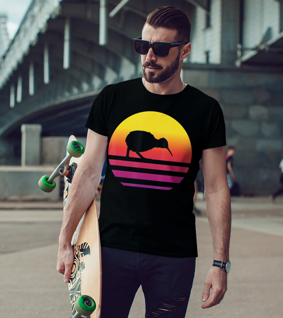 Retro Sunset Kiwi Silhouette New Zealand Pacific T-Shirt