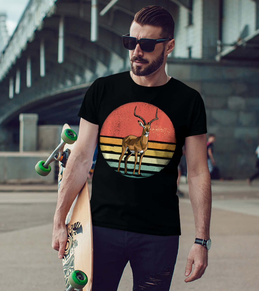Retro Vintage Impala Nature Lover With Sunset Stripes T-Shirt