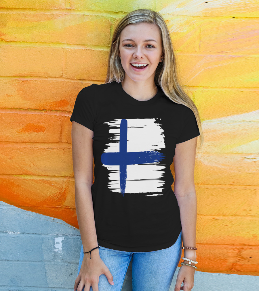 Tattered Finnish Flag In Grunge T-Shirt