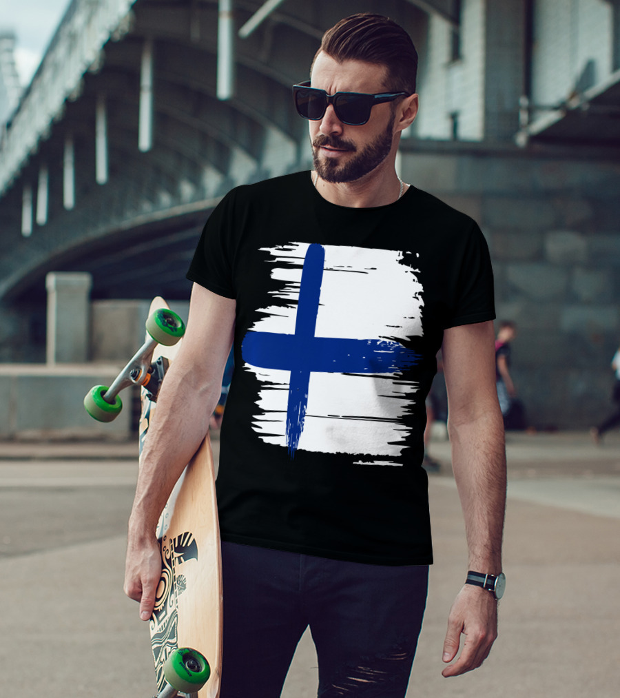 Tattered Finnish Flag In Grunge T-Shirt