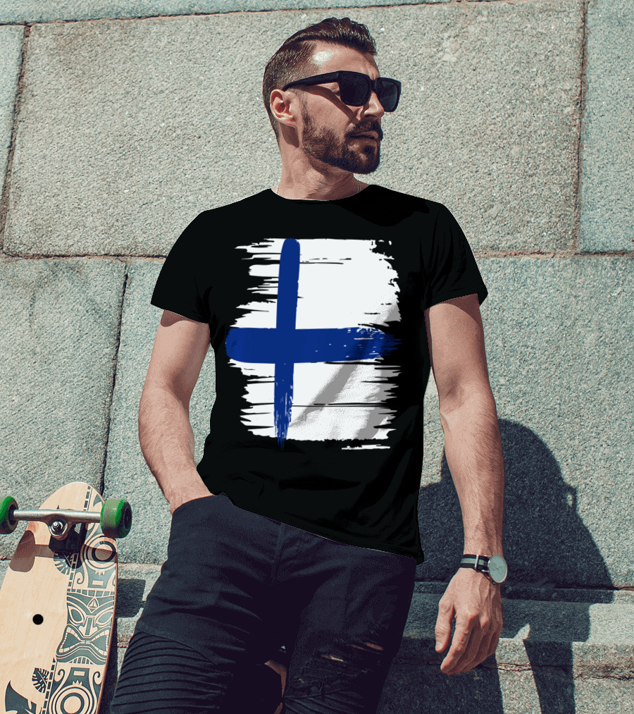 Tattered Finnish Flag In Grunge T-Shirt