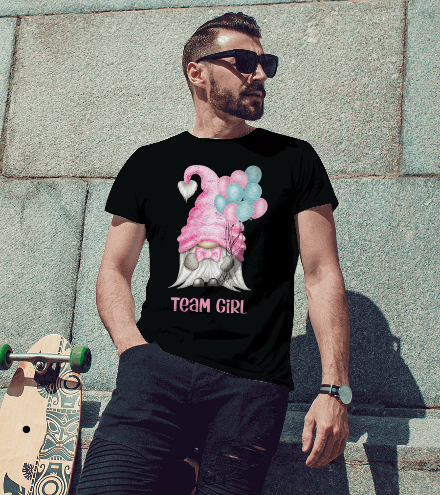 Team Girl Cute Gnome With Pastel Balloons Gender Reveal T-Shirt