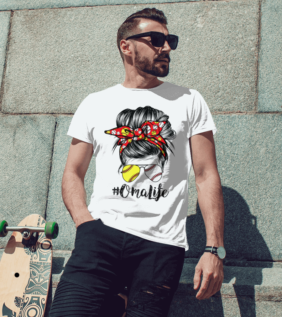 OmaLife Messy Bun Hair Softball Baseball Sunglasses T-Shirt