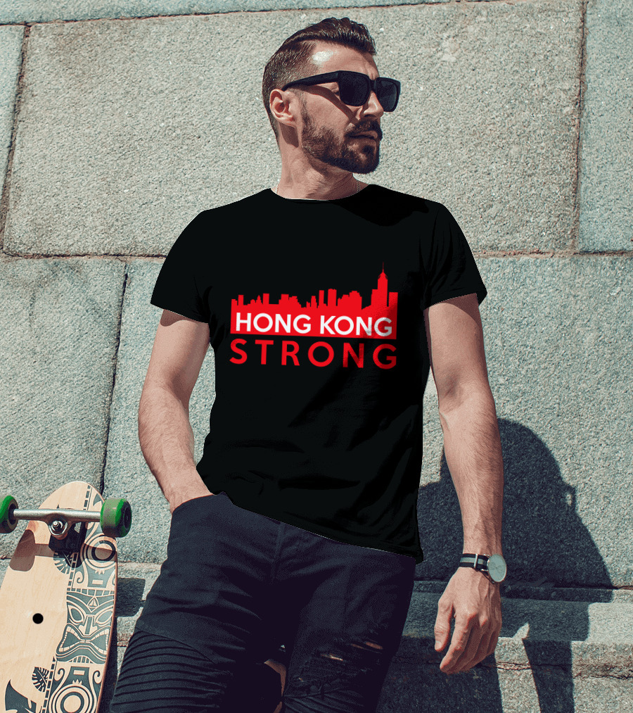 Hong Kong Strong City Red Skyline T-Shirt