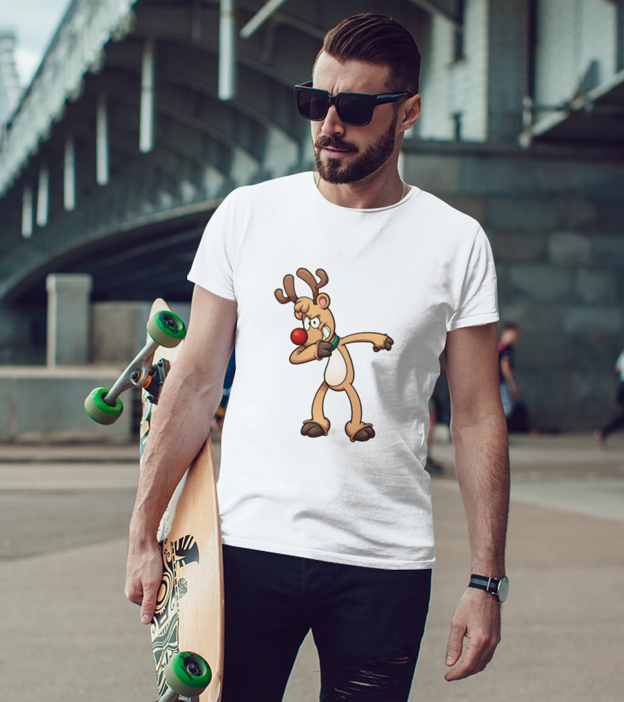 Rudolph Dabbing Reindeer Christmas Character With Red Nose T-Shirt