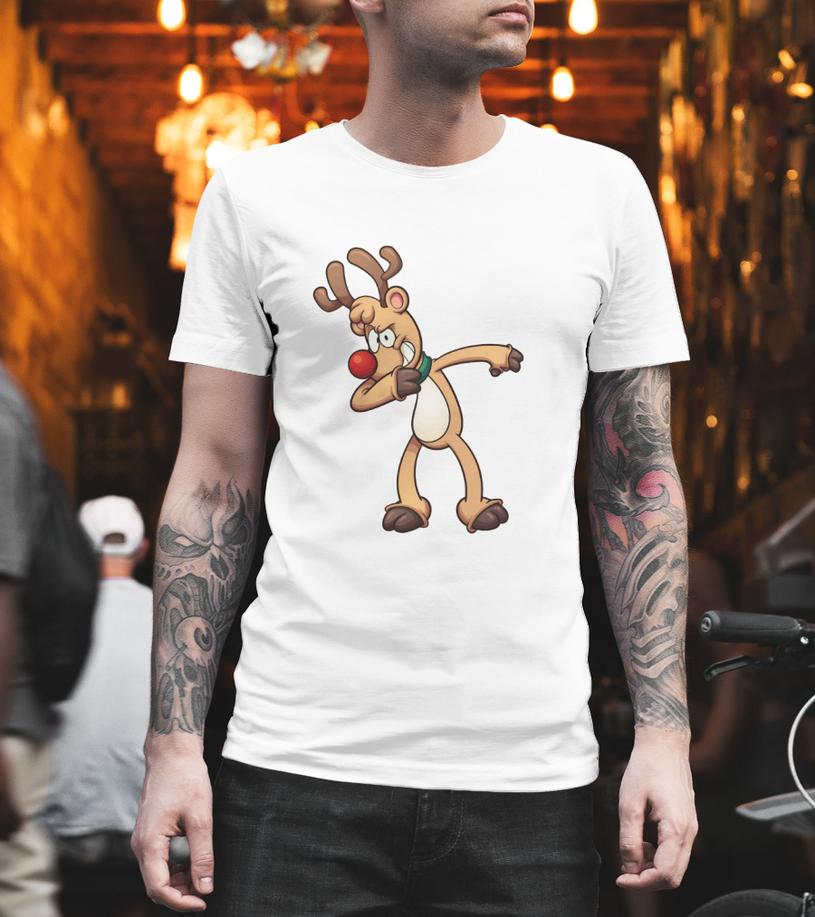 Rudolph Dabbing Reindeer Christmas Character With Red Nose T-Shirt